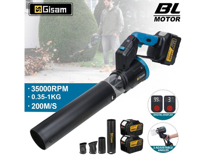 Souffleur d'air électrique sans fil Gisam Brushless 2-en-1 Turbo Jet Fan pour neige, poussière et feuilles, compatible avec batterie Makita 18V