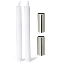 Stabkerzenhalter magnetisch Metall Silber 2 ,5x5cm mit Premium LED-Stabkerze Echtwachs flammenlos batteriebetrieben Home Deko Vintage weihnachtliche Tischdeko scandic chic Kerzenhalter