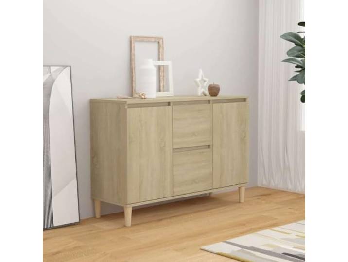 RJPLMFV Anrichte Eiche Sonoma, 101 x 35 x 70 cm, aus Holz 2 Schubladen, 2 Türen, minimalistisches Design, Aufbewahrung für Wohnzimmer, TV-Möbel, vielseitig