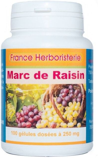 France Herboristerie GELULES MARC DE RAISIN - dosées à 250 mg poudre pure.