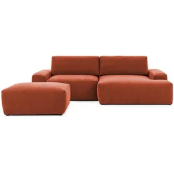 ECKSOFA inkl. Hocker Lennon aus Terrakotta Strukturstoff mit Schlaffunktion und Bettkasten