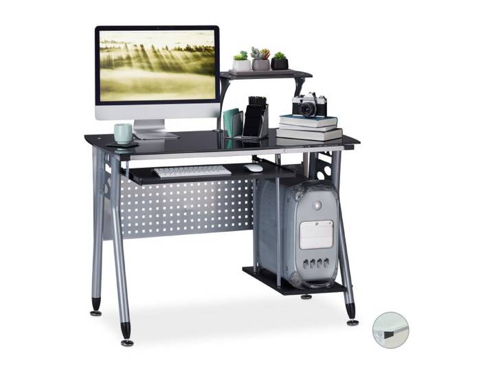 Relaxdays Moderne computertafel met glasplaat