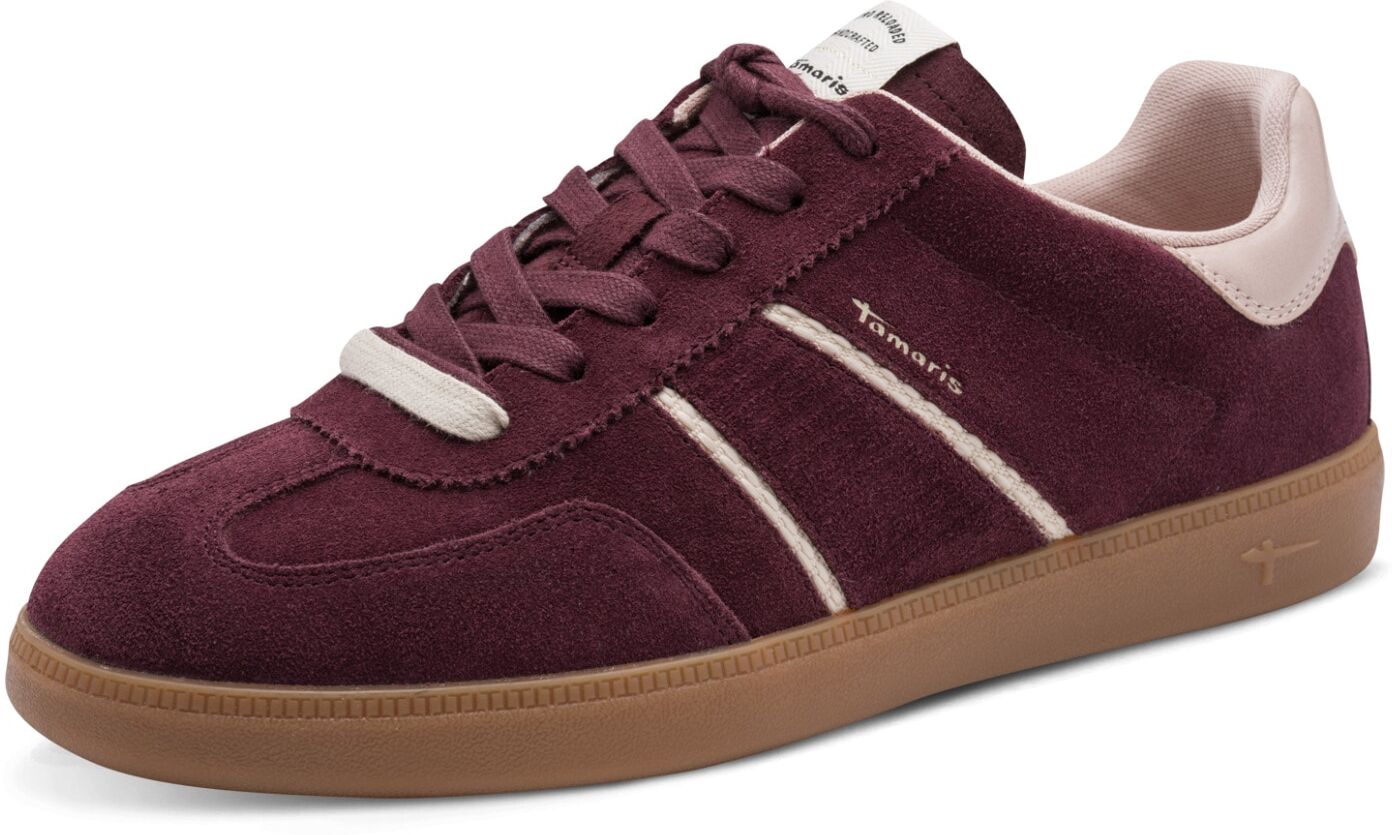 Plateausneaker TAMARIS, Damen, Gr. 37, Textil, rot (burgund), Leder, Lederimitat, Textil, kontrastfarbene Details, Schuhe Plateausneaker, Halbschuh, Freizeitschuh, Plateausneaker mit Kontrastbesatz burgund 37, Textil