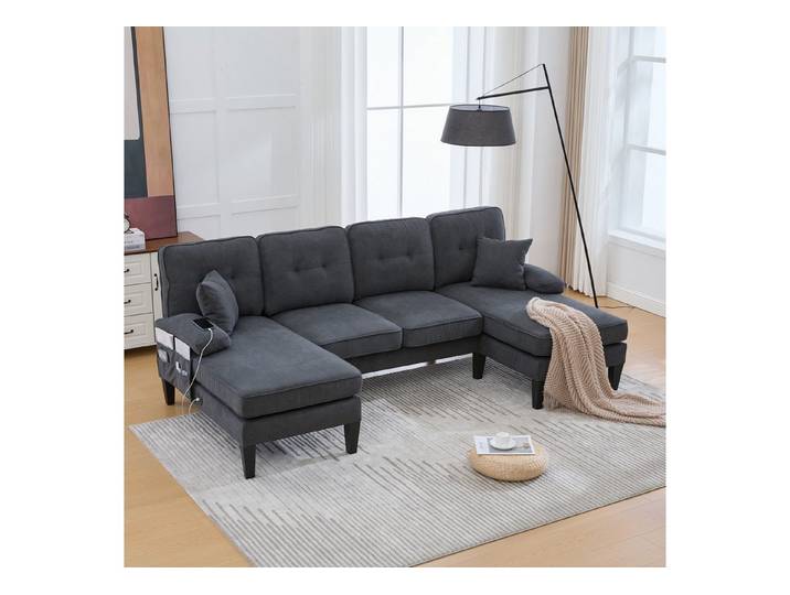 MODFU Sofa U-Form Ecksofa für 4 Personen mit zwei Chaise-Lounges, Schlafsofa, kuscheligen Sitzkissen, moderner Rückenlehne, Loungesofa
