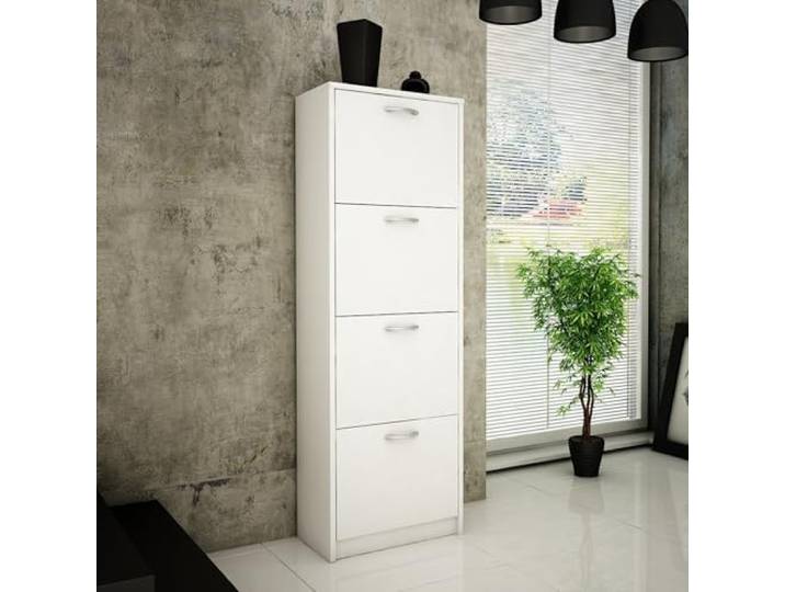 Home Collective Schuhschrank mit 4 aufklappbaren Schubladen Schuhregal mit 4 Fächern weiche abgerundete Kanten 50 cm breit laminierte Platte, platzsparende Schuhaufbewahrung - Weiß