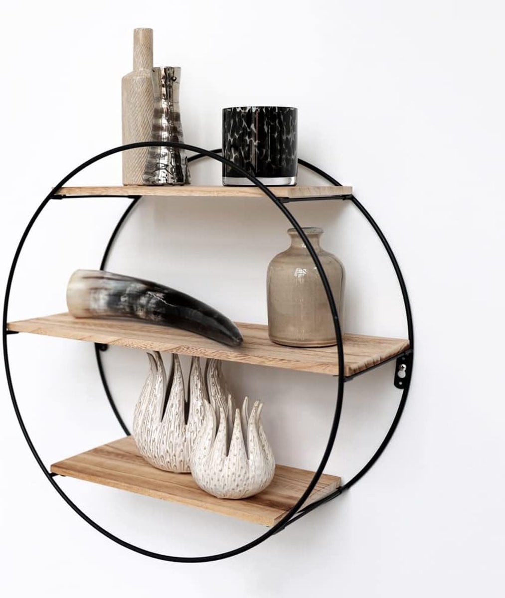 Zwart Metalen Wandrek - Decoratief Rond Wandrek voor Woondecoratie - B: 50 cm, D: 19 cm