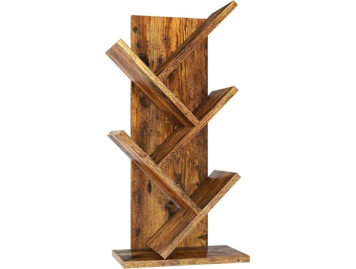 Bibliothèque étagère arbre 4 niveaux 60 cm - brun rustique fixation murale pour salon chambre ou bureau