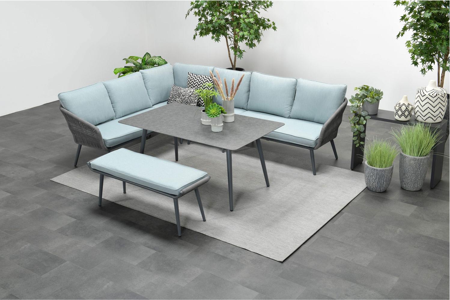 Garden Impressions Exklusives Aluminium-Rope-Lounge Set "Miriam" inkl. Tisch, Bank und Kissen grau, hellblau links