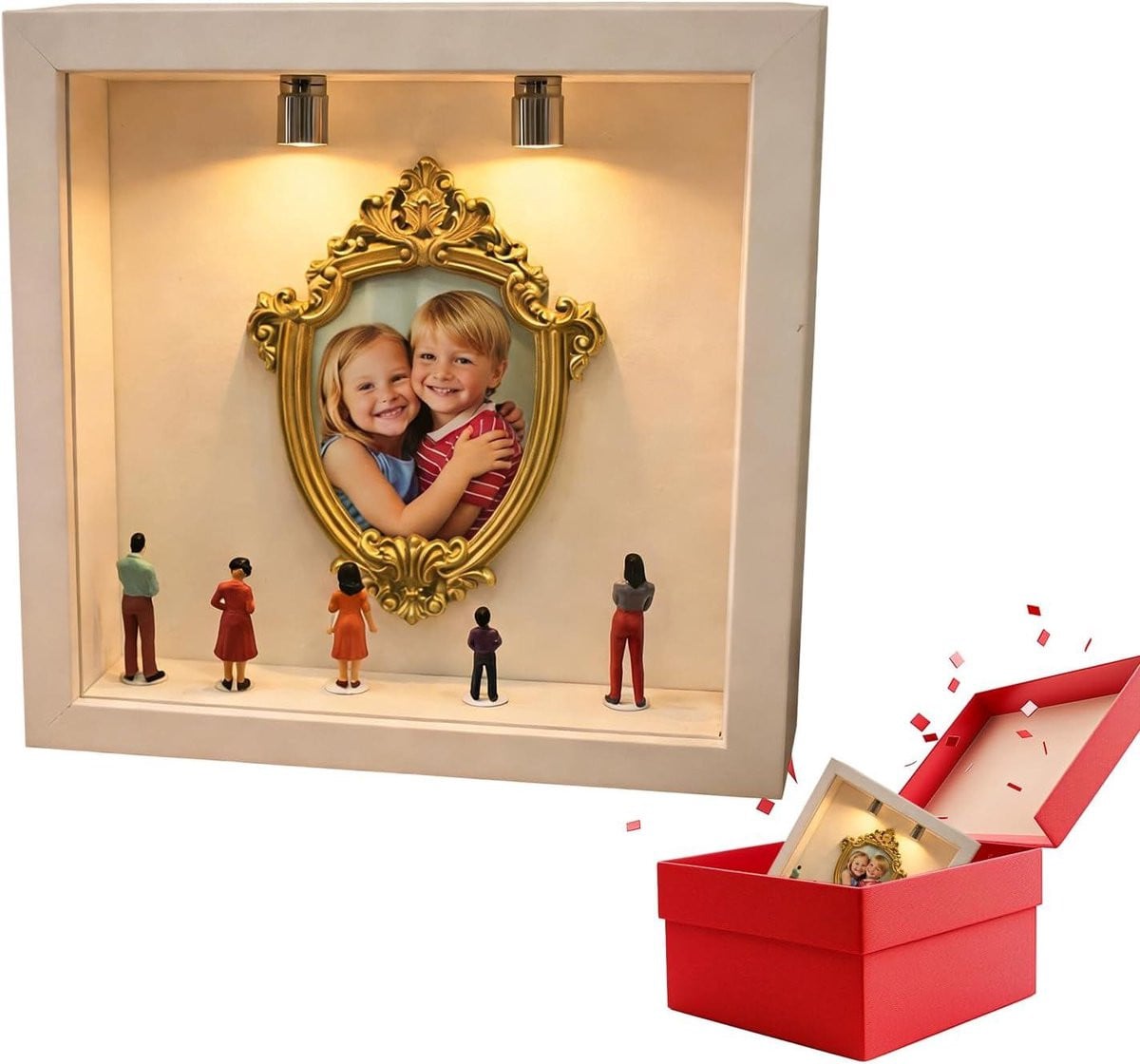 Mini Museumdoos Aandenken Display met Gouden Mini Kaders - Goud - 169 x 169 cm