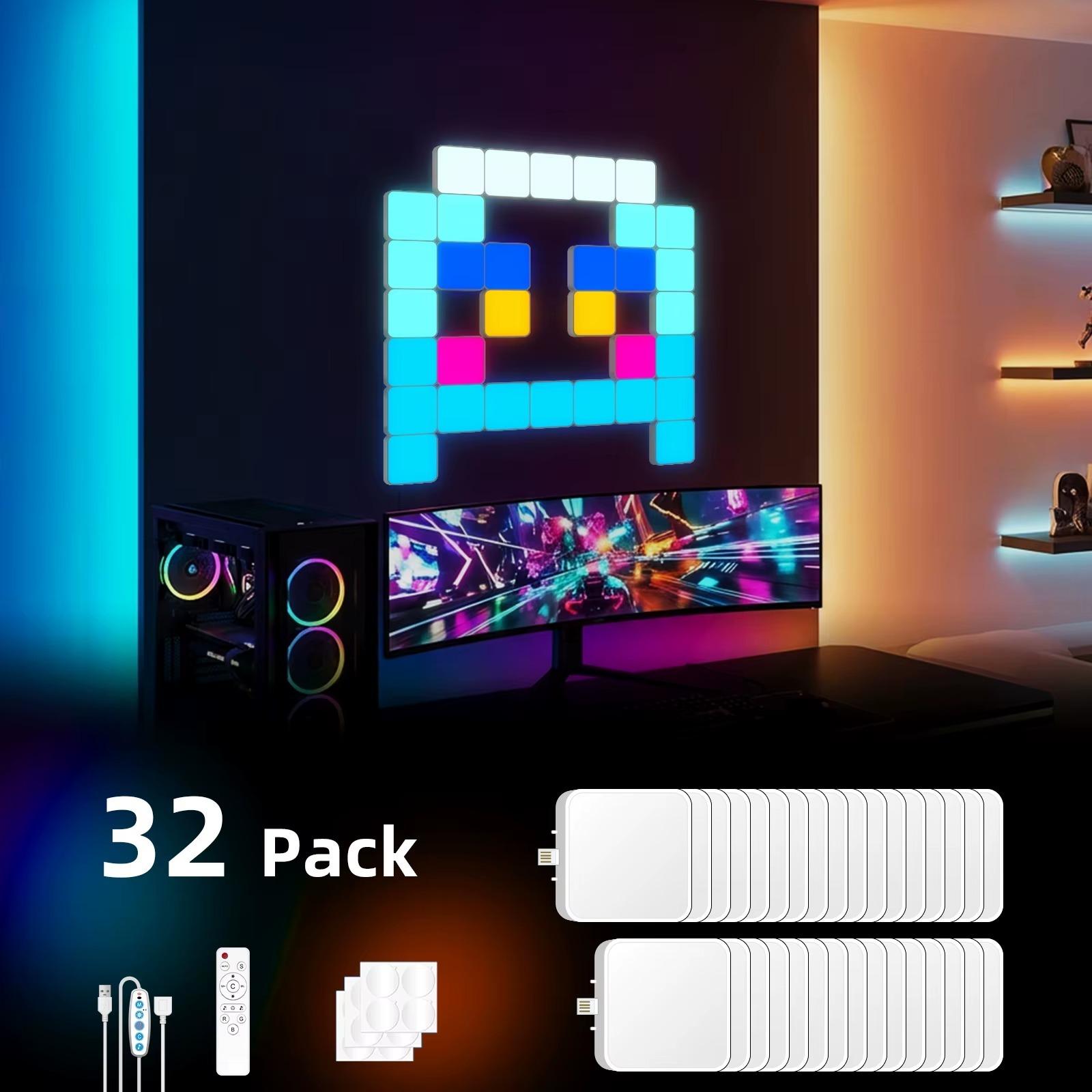 LED-Wandleuchten - DIY-RGB-Panels - 32 Stück - Musik-Synchronisation - Bluetooth-App - Dimmbar - USB 5 V