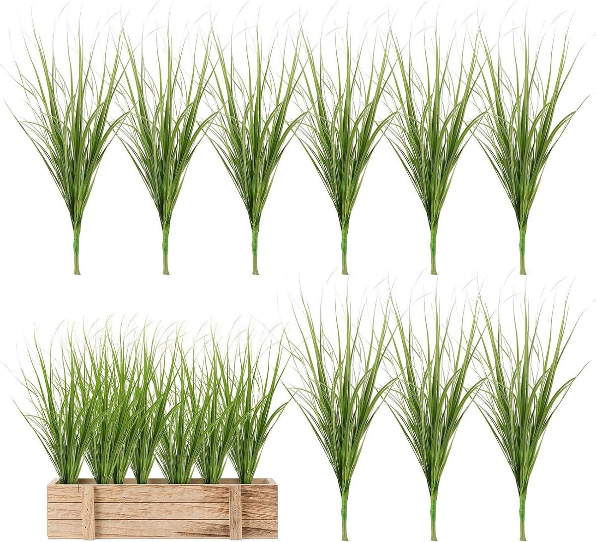 Set van 12 weerbestendige kunstgras decoratie planten in het groen