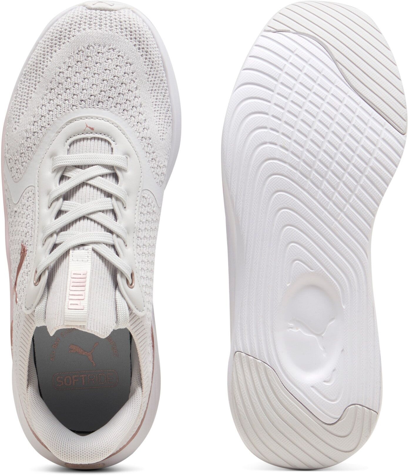 Fitnessschuh PUMA "SOFTRIDE MAYVE 2 WNS", Damen, Gr. 42, Textil, weiss (feather gray, powder pink, rose gold), Schuhe Fitnessschuh, ideal für Gym und Fitnessstudio feather gray, powder pink, rose gold 42, Textil