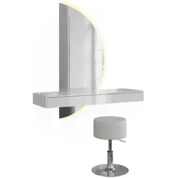 Vicco, Schminktisch, Schminktisch Sherry, Weiss Hochglanz, 100 cm mit LED-Spiegel und Hocker