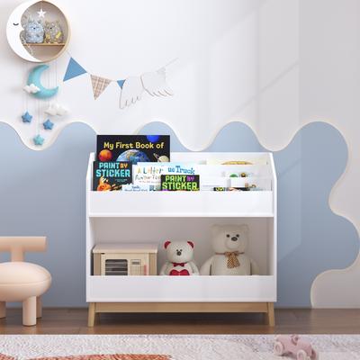 Kodotan sofa Toddler Book Display Shelf with Storage, Wooden Kids Bookcase Organizer for Bedroom or Playroom, White