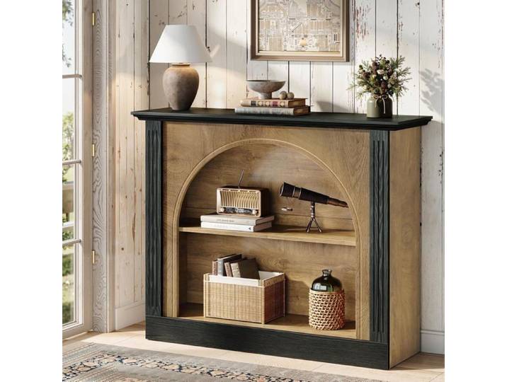 Table Console à 3 Niveaux-Table d'entrée en Bois avec Rangement-110cm-Bout de Canapé pour Entrée-Couloir-Salon-Marron et Noir