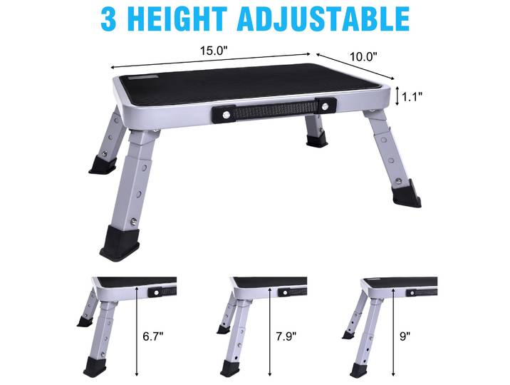 Tabouret pliable réglable à 3 niveaux, tabouret pliable, tabouret métallique plus sûr pour chambres, cuisines, bureaux, SUV, etc.