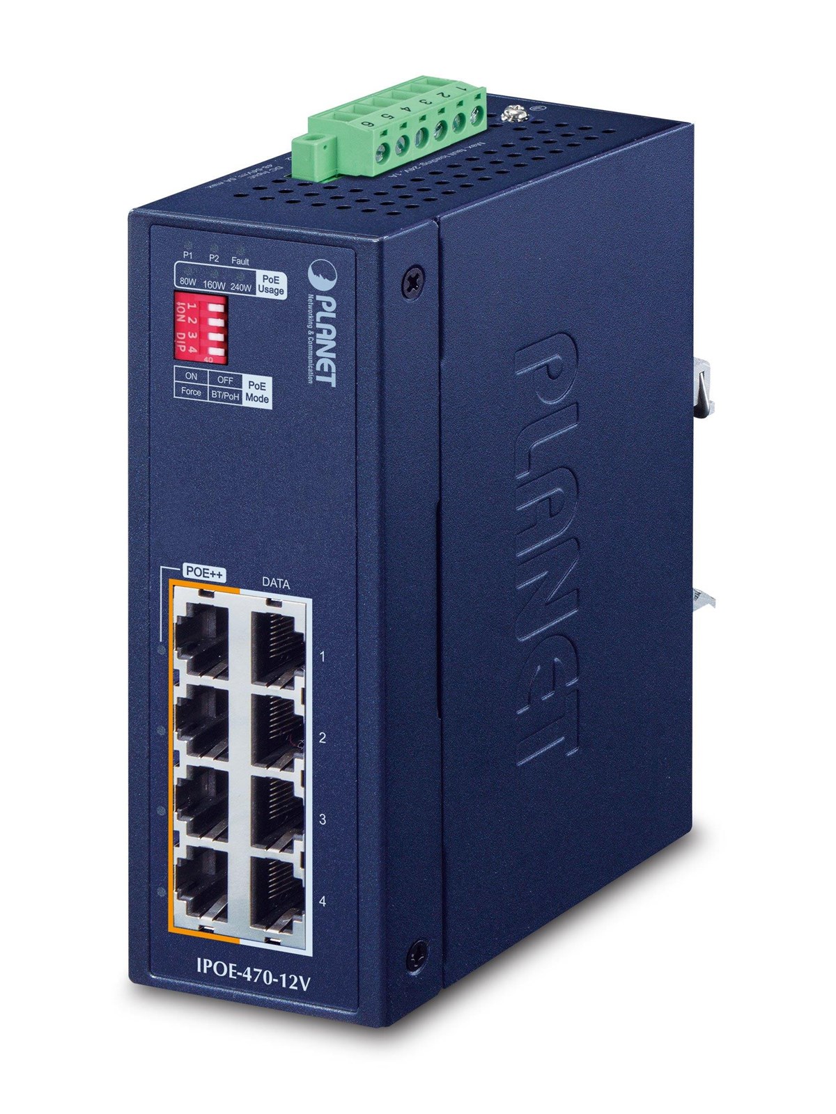 PLANET IPOE-470-12V Industrial 4-port Gigabit 802.3bt PoE++ Injector Hub