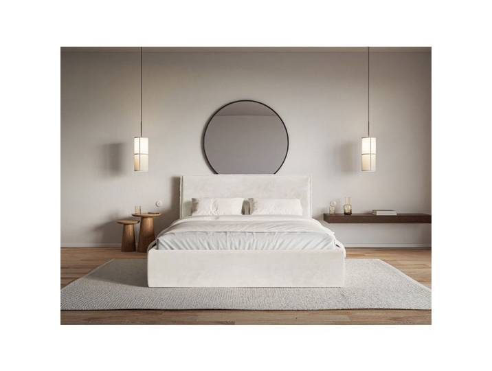 Lit tapissé - SOFTIE SLIM - 180×200 - avec coffre et sommier - velours - grège