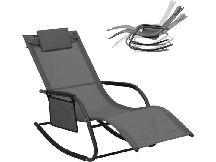 WOLTU Bain de Soleil Jardin Exterieur Chaise Longue Jardin Fauteuil à Bascule Transat de Jardin Gris W0ETT0158