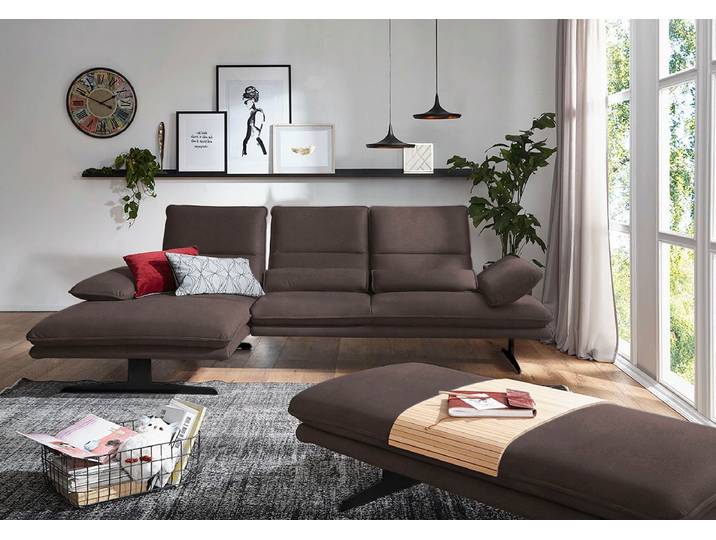 Ecksofa, Luxus-Microfaser in Lederoptik, Braun, 291×164 cm, Sitztiefenverstellung & Kopfverstellung, Modern, W.SCHILLIG
