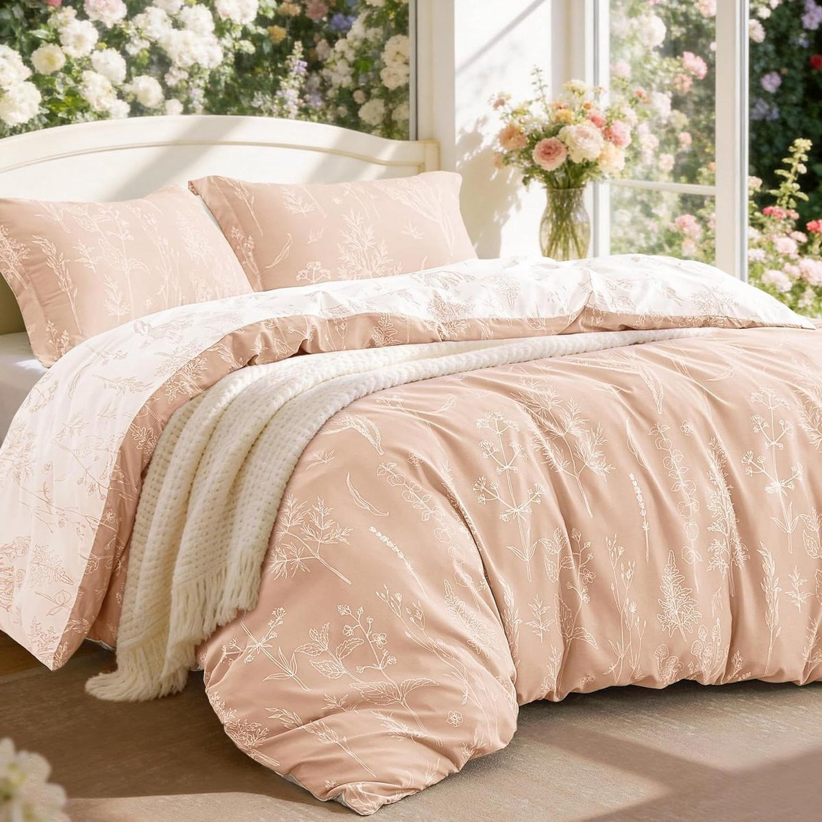 Dekbedset Bloemen - Queen Size - Stoffig Roos