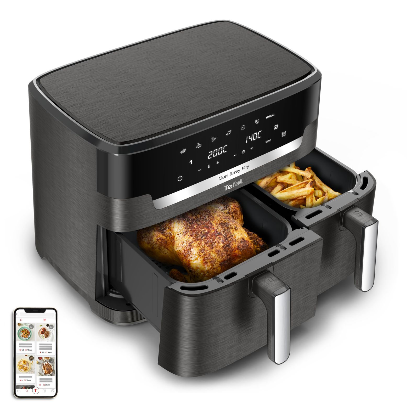 Tefal EY942HE0 Easy Fry Dual XXL Doppel Heißluftfritteuse 11 l 2020 W (Grau)