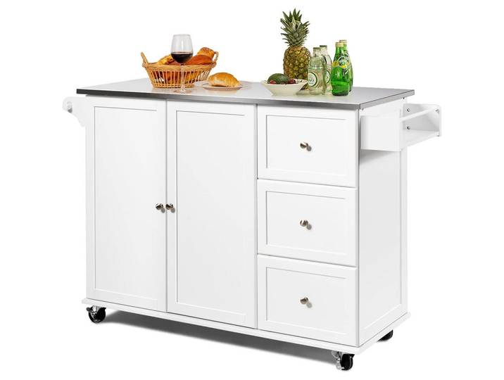 Costway Kücheninsel Weiß, Holz, 135x92x46 cm, Küchen, Küchenmöbel, Kücheninseln