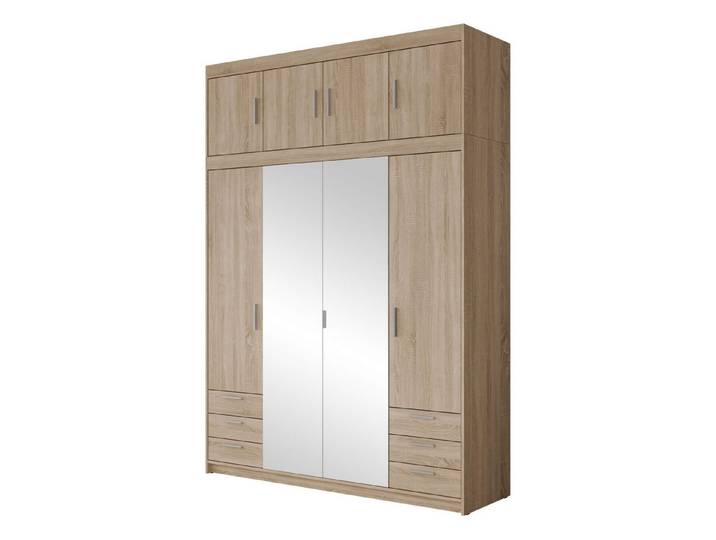 MIRJAN24 Kleiderschrank Elena 4D6S + Schrankaufsatz (mit acht Drehtüren und sechs Suchbladen) Frontspiegel und Kleiderstange