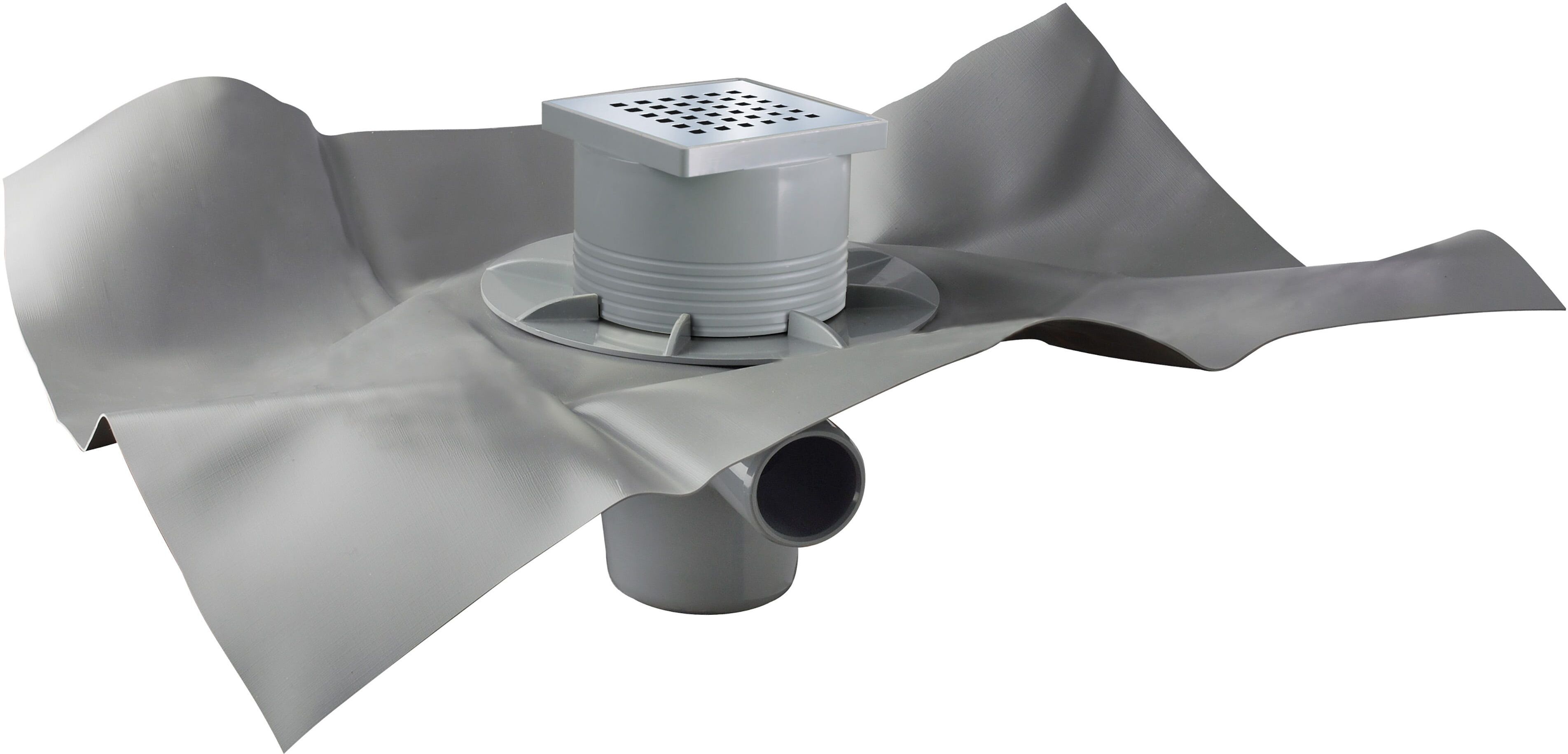 Tea POZZETTO DOCCIA PAVIMENTO  GULLY Q GRIGLIA L 110 X 110 mm INOX TELO PVC 1200 x 1200 mm