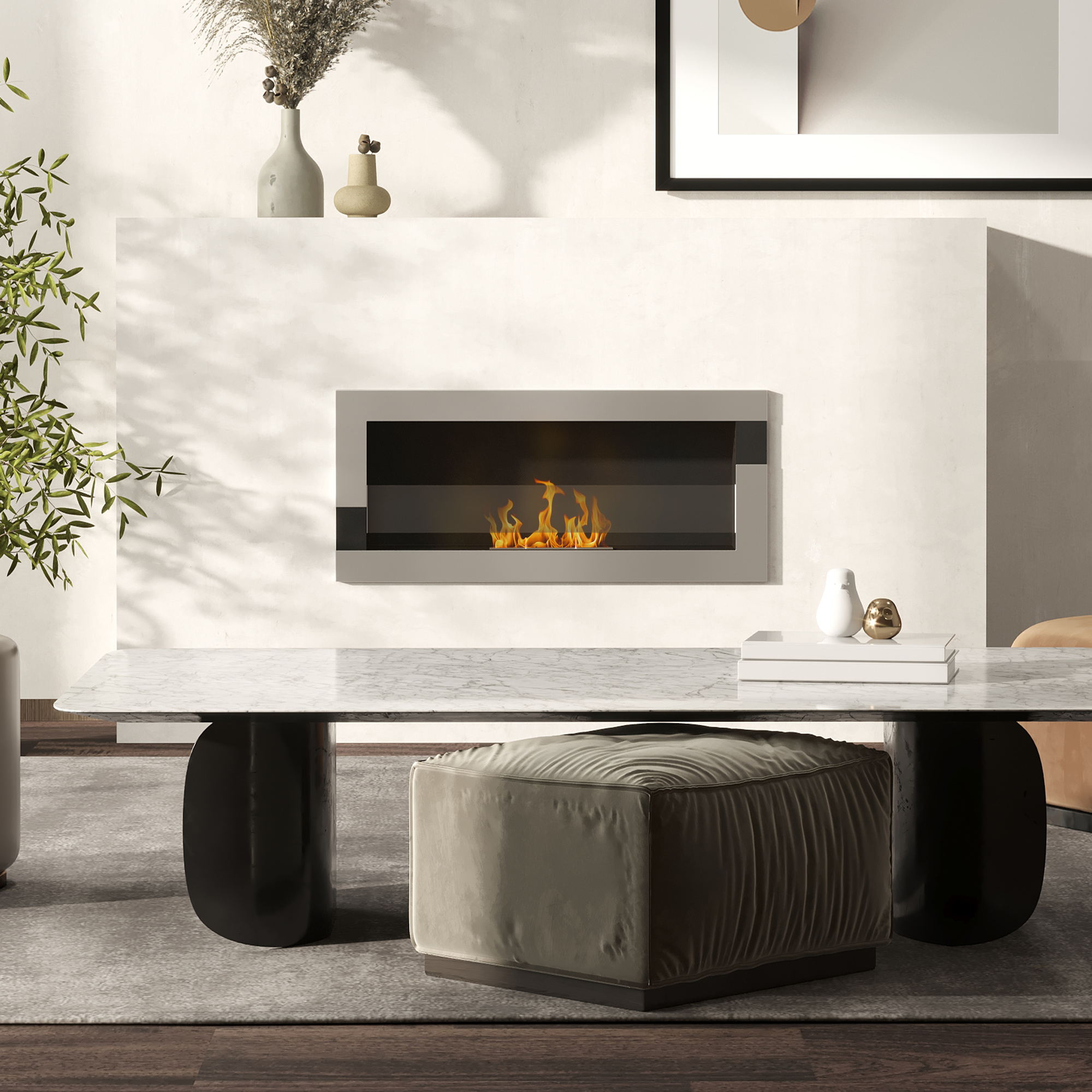 Homcom Camino Bioetanolo a emissioni zero, 2.5h di Combustione con Serbatoio1.5L e Copertura 20m², in Acciaio Inox 90x16x40 cm, Argento   Aosom Italy