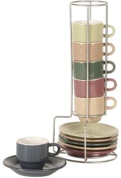 Gibson Elite Sensations 13 Piece Espresso Stoneware Stackable Cup Set with Metal Rack