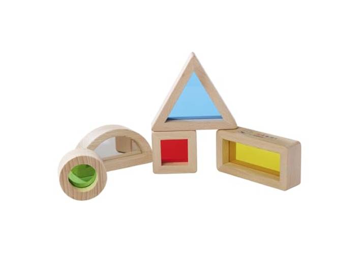 Eichhorn – Montessori – Fensterbausteine in 5 verschiedenen Formen und farbigem Acrylglas, beobachte & entdecke die Welt durch eine Bunte Linse, aus 100% FSC zertifiziertem Buchenholz, ab 1 Jahr