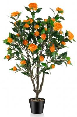 Costway 40 Inch Artificial Camellia Tree with 37 Flowers and River Stones in Pot-1 Pack