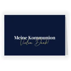 Dankeskarte Kommunion: Schlichte Eleganz mit Foto in Blau