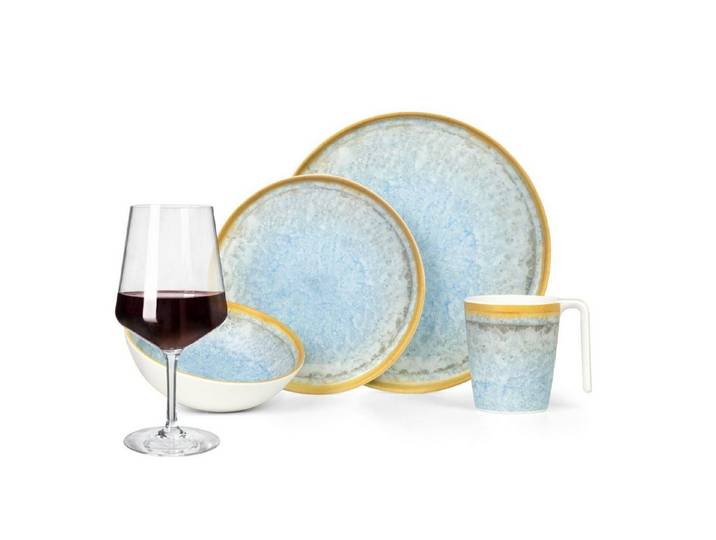 Moritz Geschirr-Set Camping Geschirr Crystal Blue + Milano Rotweingläsern