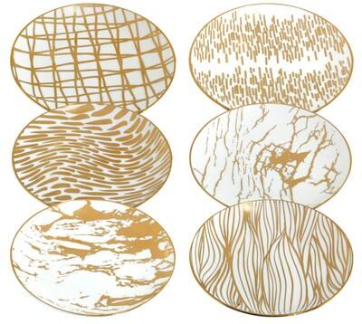 "Certified International Matrix Gold Plated 6"" Luncheon/Canape Plates, Set of 6 Assorted Designs - 6-inch"