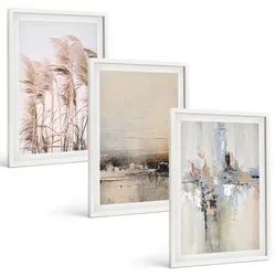 BILDER SET 3er Set - 40x60 cm Weißer Rahmen - Abstrakte Vegetationsmuster