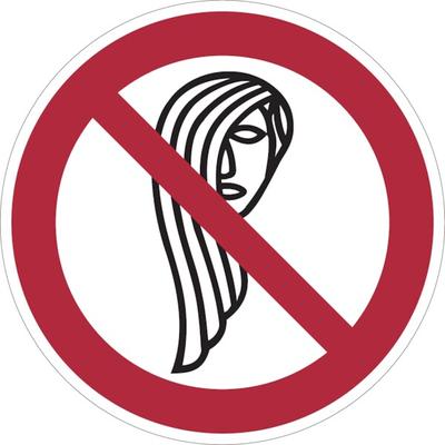 Verbotsschild, Bedienung mit lange Haaren verboten - praxisbewährt - 100 mm Folie selbstklebend