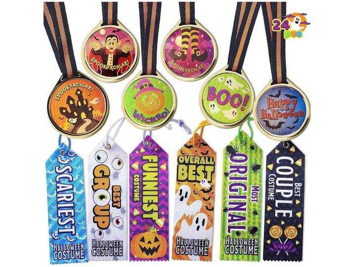 Party- & Scherzartikel 24-teiliges Set Halloween Medaillen und Bänder, Mehrfarbig, Kunststoff, 11.7x3.6x26 cm, Dekoration