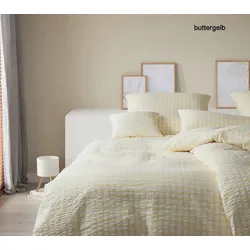 Elegante Seersucker Bettwäsche Lilly - 155x220 cm + 40x80 cm	buttergelb