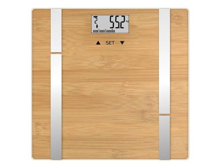 TERRAILLON - BAMBOO FIT - Pèse personne électronique Impédencemètre IMC\, Plateau en Bambou naturel\, 4 électrodes pour analyse des masses\, Capacité 180 kg\, Graduation 100g\, Ecran LCD\, Bambou