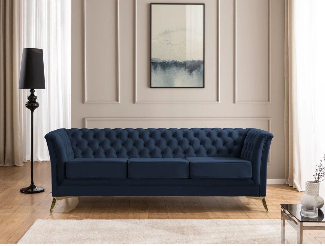 S-Style Furniture Whitby 3 Seater Velvet Sofa Gold/Navy Blue