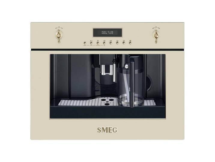 Smeg Kaffeevollautomat Cortina, Creme, Metall, Glas, 59.5x45.5x38 cm, Made in Italy, Betriebskontrollleuchte, Kaffeeauslauf höhenverstellbar, Milchdüse Brüheinheit entnehmbar, Mahlgrad einstellbar, Heißwasserfunktion, Kaffeetemperatur Einfüllschacht für gemahlenen Kaffee, Bohnennachfüllanzeige, Wassernachfüllanzeige, Tropfschale Milchschäumer, Küchengeräte, Kaffeemaschinen & Zubehör