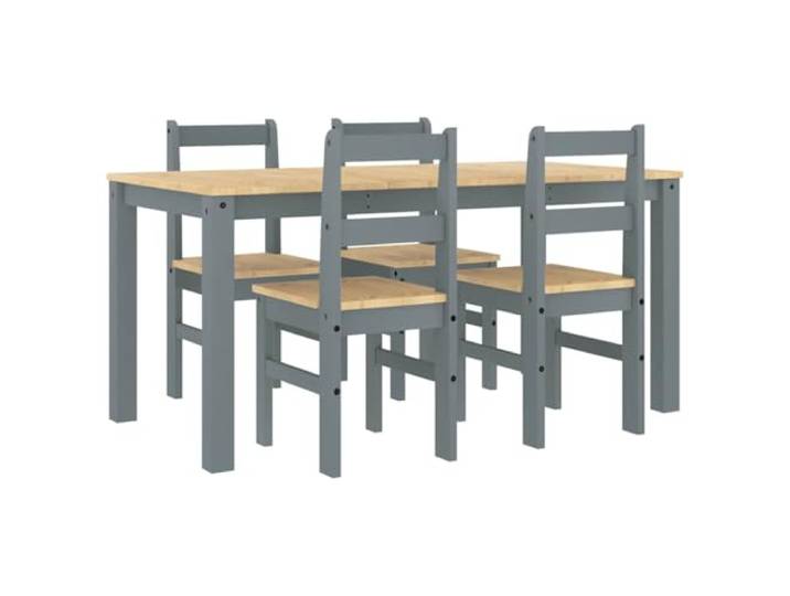 Esstisch-Set, 5-teilig, Grau, massives Kiefernholz Rustikaler Esstisch, stabiler Stuhl 110 kg, glatte Oberfläche, pflegeleicht, minimalistischer Stil