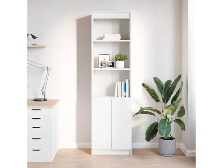 KTHLBRH Anrichte weiß 50 x 35 x 180 cm Technisches Holz 5 Einlegeböden, Kapazität 60 kg, praktische Tür, einfache Reinigung, für Küche und Bad