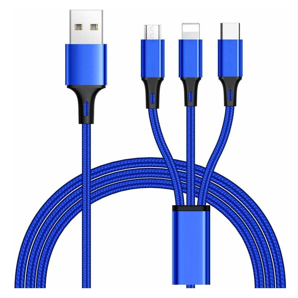 PremiumCord 3 in 1 USB kabel, 3 konektory USB typ C + micro USB + Lightning pro Apple (1.20 m, USB 2.0) (KU31POW01)