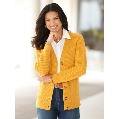 Strickjacke CLASSIC BASICS, Damen, Gr. 38, gelb (ocker), 100% Polyacryl, unifarben, Strickjacken Strickjacke