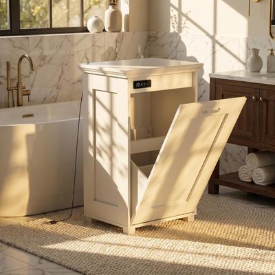 FUFU&GAGA Tilt Out Trash Cabinet with Ozone Odor Control, Wooden Hidden Garbage Bin Cabinet for Kitchen, Laundry Hamper Cabinet