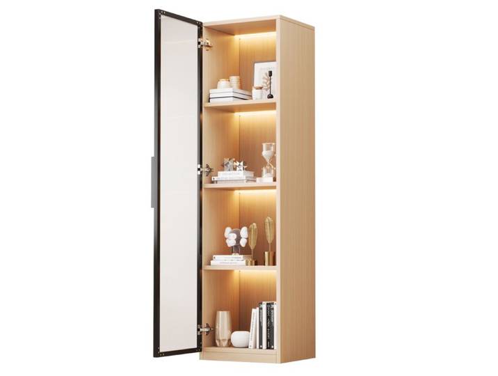HOMVRA Vitrine moderne 40x40x165 cm meuble de salon avec porte en verre trempé et éclairage LED couleur chêne
