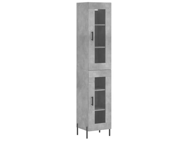 Highboard Betongrau 34,5x34x180 cm Holzwerkstoff Schrank mit Eisenbeinen Highboard Betongrau Holzwerkstoff, Schrank mit Türen, Stauraum Wohnzimmer, Eisenbeine, Aufbewahrung